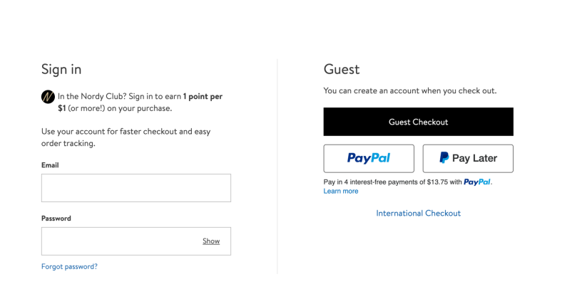 Nordstrom checkout as guest page 