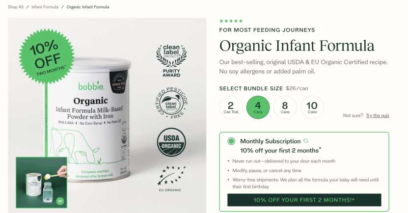 Bobbie formula subscription model