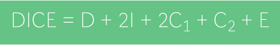 DICE formula on green background with mathematical symbols and letters