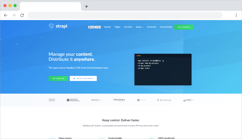 Open source headless CMS platform example: Strapi