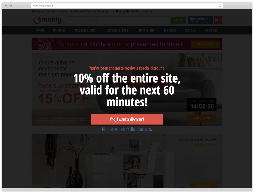 Image. eCommerce urgency tactic #17: Use popups to remind shoppers of limited time promotions