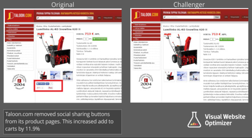 Image.  Reduce clutter and distractions: Taloon.com ditched social buttons