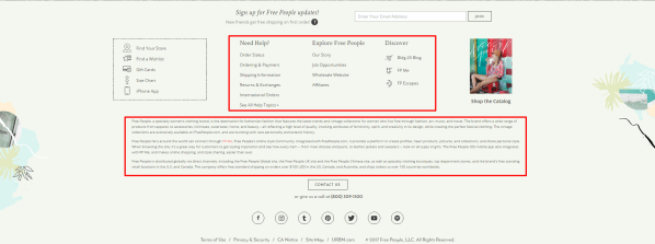 Image.  A footer where customers can find info about your company