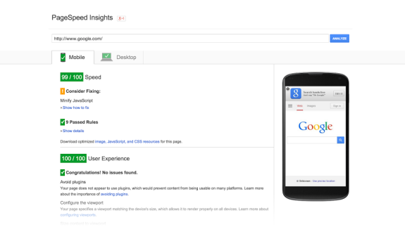 Google PageSpeed Insights showing desktop analysis results for google.com with high scores.
