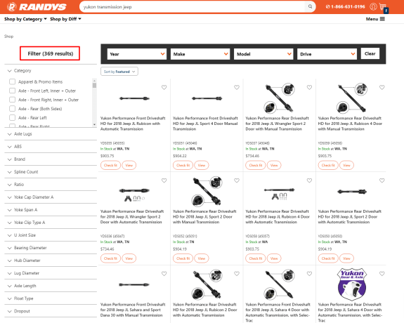 Yukon transmission products search results for Jeep on Randys website.