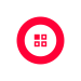 Red circle with four small squares inside on white background