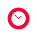 Red clock icon on a white background showing time at 10:10.