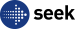 Blue circular logo with white dot arrow design on left